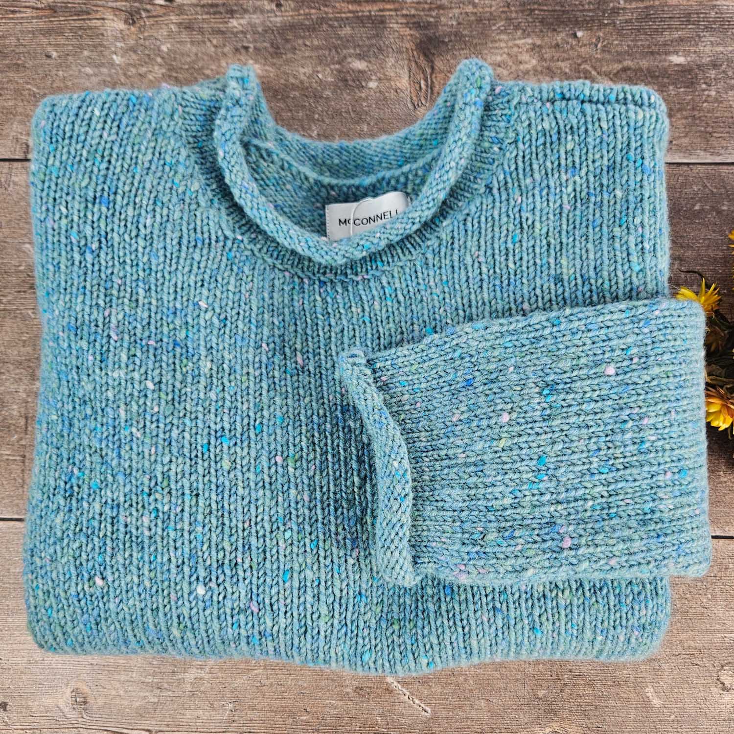 Killaloe Tweed Roll Neck Sweater - Aqua